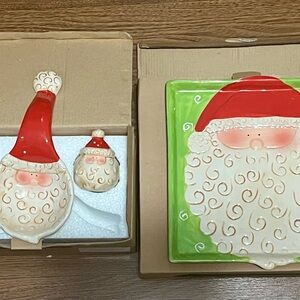 Festive Santa Ceramic Plate Set - Red and Green